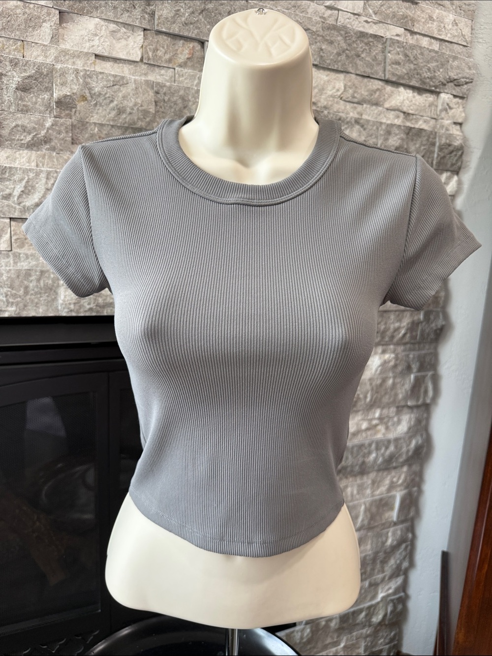 BP Charcoal Ribbed Short Sleeve Top